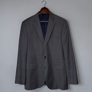 Jack Victor Elite Men's 100% Wool Gingham Check Two-Button Sport Coat Blazer 44L